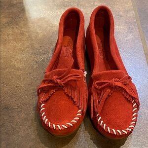 Minnetonka Red Suede Moccasins